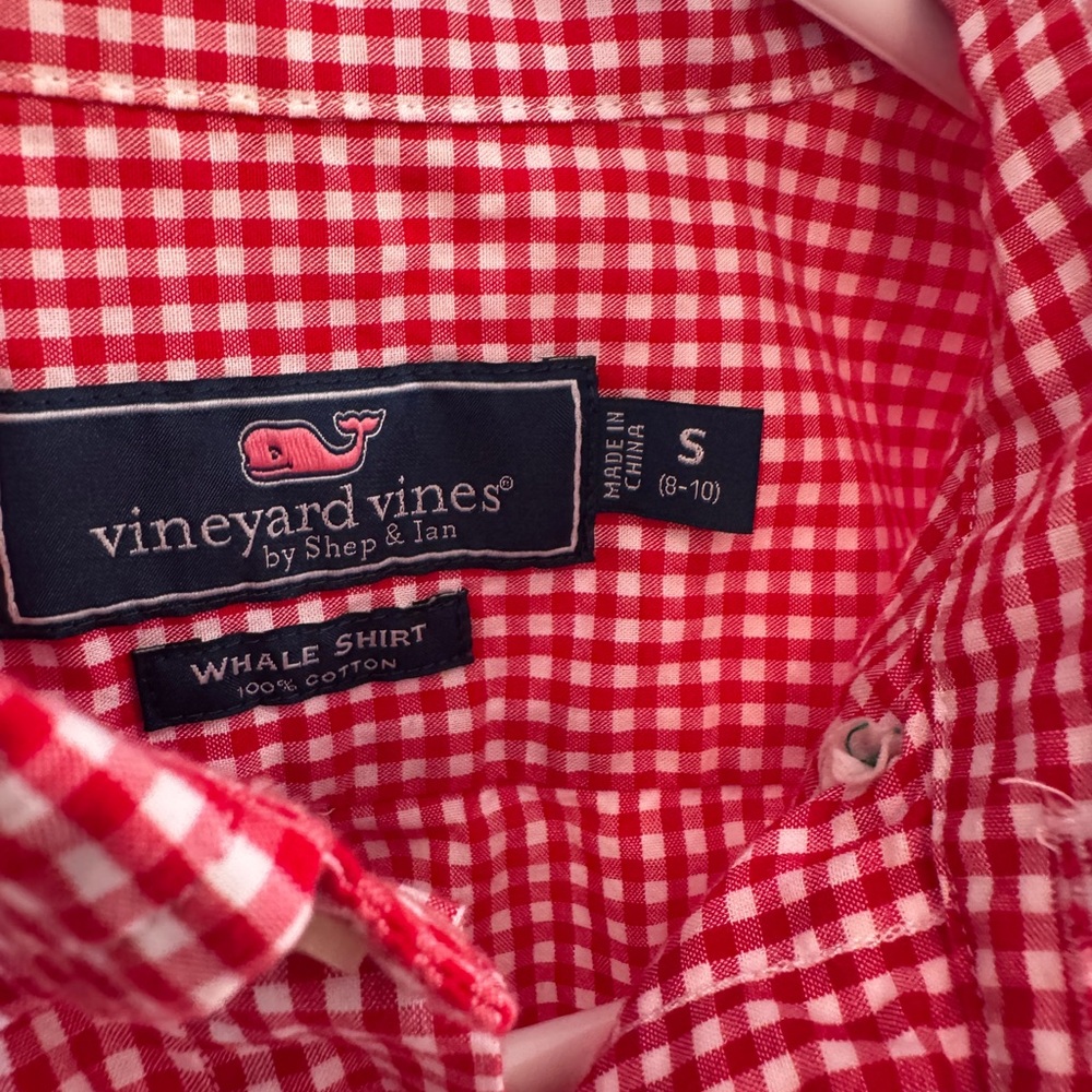 Vineyard Vines boys red gingham button down shirt - Picture 3 of 3